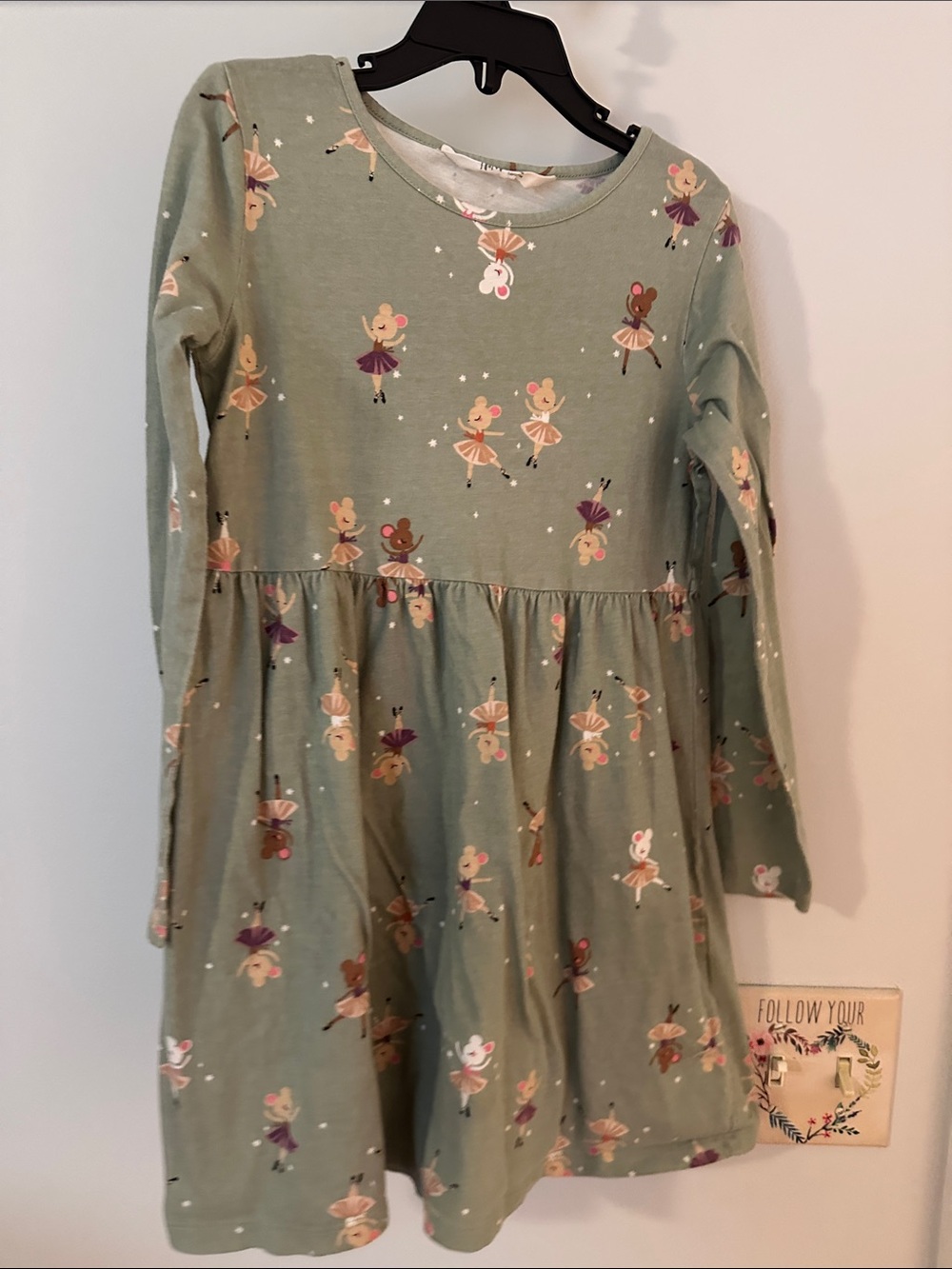 Girls' Ballerina Print Long-Sleeve Dress